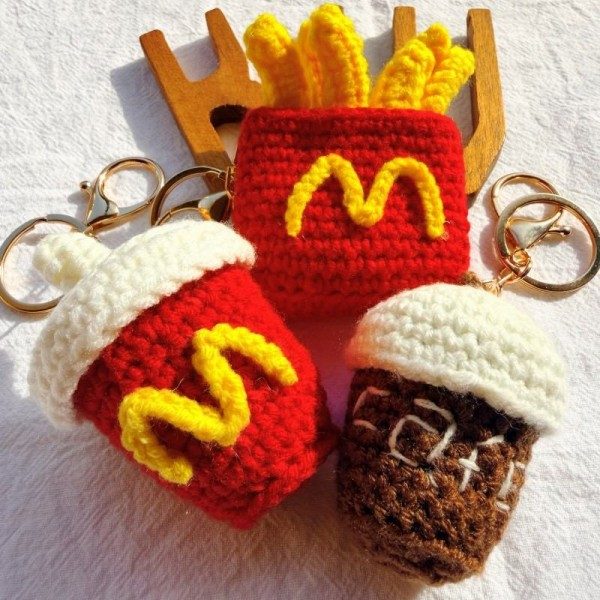 Snack Combo Handcrafted Crochet Keychain | Playful Handmade Bag Charm