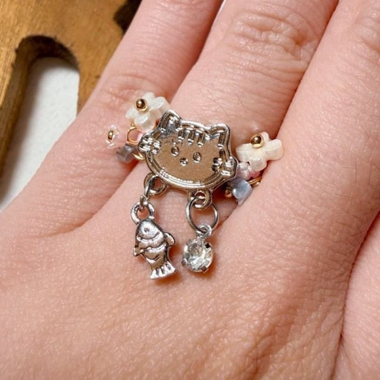 Pink Kitty Handmade Fiber Ring