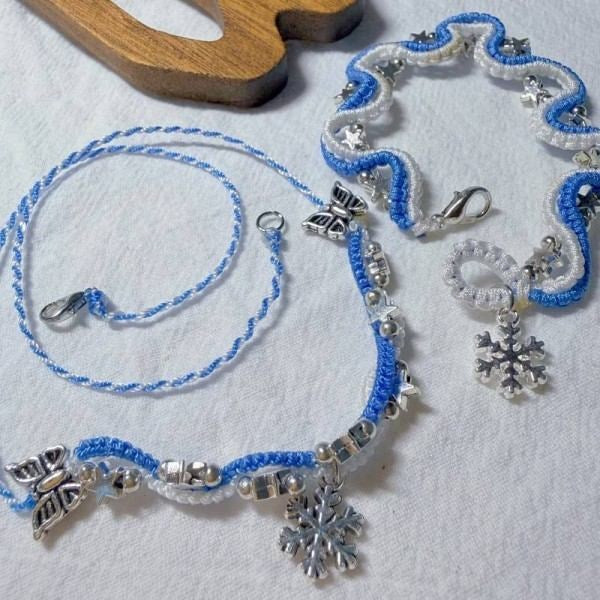 Snowlit Star Woven Jewelry Set | Handmade Bracelet & Necklace with Snowflake