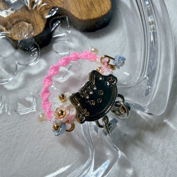 Pink Kitty Handmade Fiber Ring