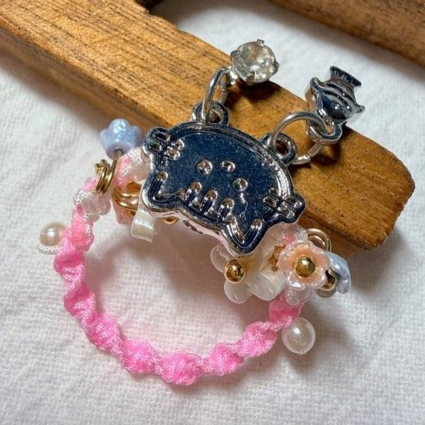 Pink Kitty Handmade Fiber Ring