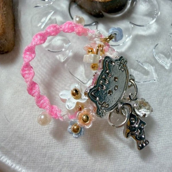 Pink Kitty Handmade Fiber Ring