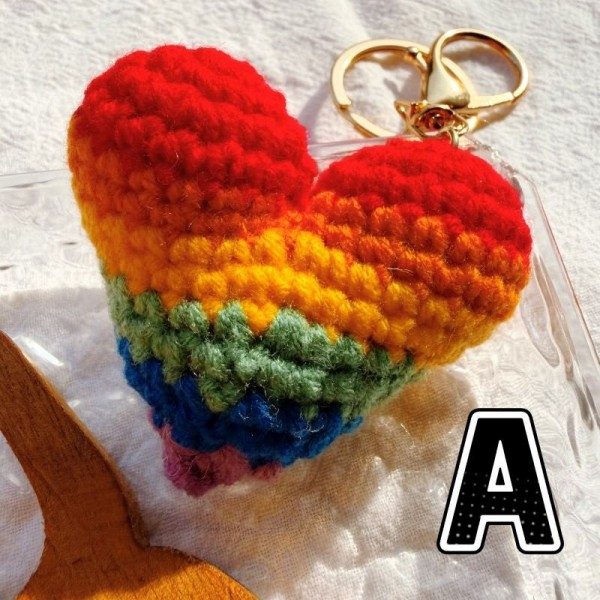 Rainbow Heart Handcrafted Crochet Keychain