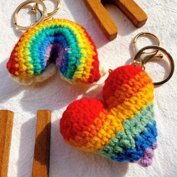 Rainbow Heart Handcrafted Crochet Keychain