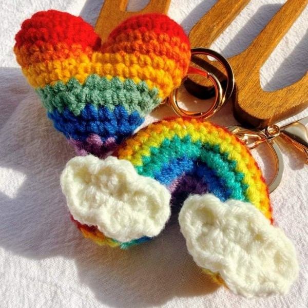 Rainbow Heart Handcrafted Crochet Keychain