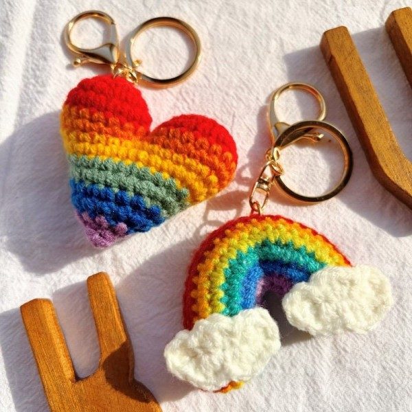 Rainbow Heart Handcrafted Crochet Keychain