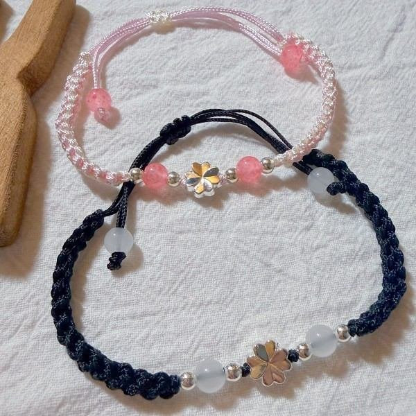 Lucky Clover Handwoven Bracelet Set 2PCS